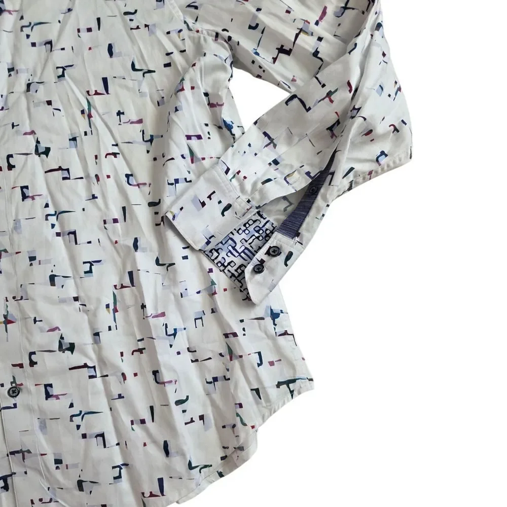Robert Graham White Patterned Long Sleeve Cotton Classic Fit Shirt XL